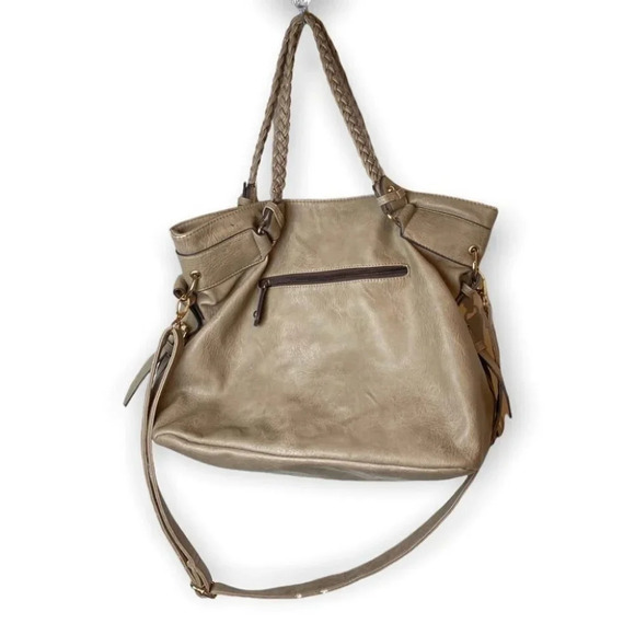 Hibou Tan Shoulder/Crossbody Bag with Braid &  Zipper Details - Picture 10 of 16